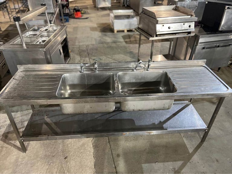 Commercial Stainless Steel Double Sink Unit 240cm