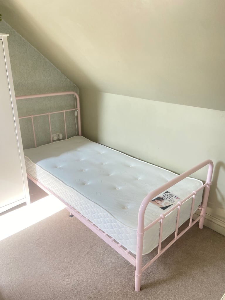 image for Single metal bed frame with mattress