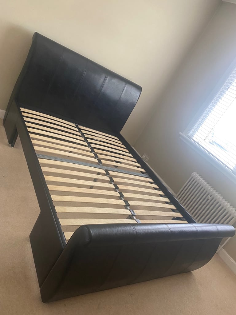 image for Black faux leather king size sleigh bed