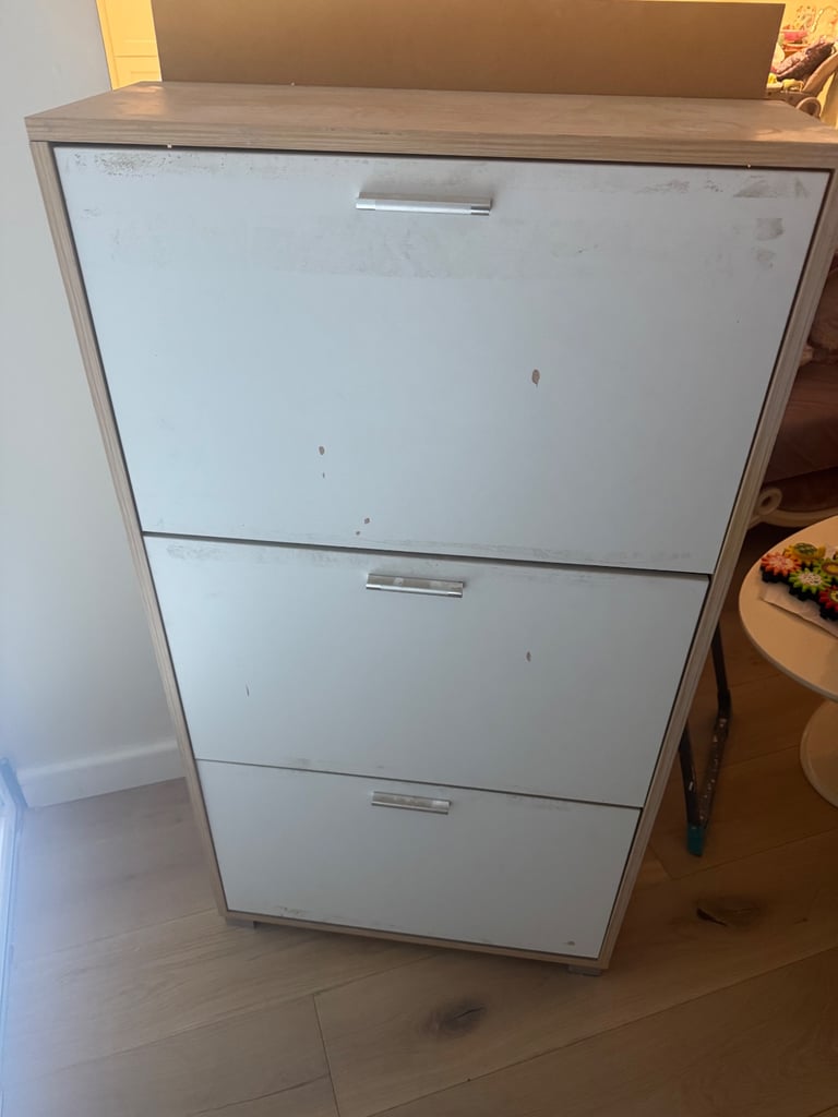  3 Tier Shoe Drawer Cabinet Storage Cupboard Footwear Stand Wooden