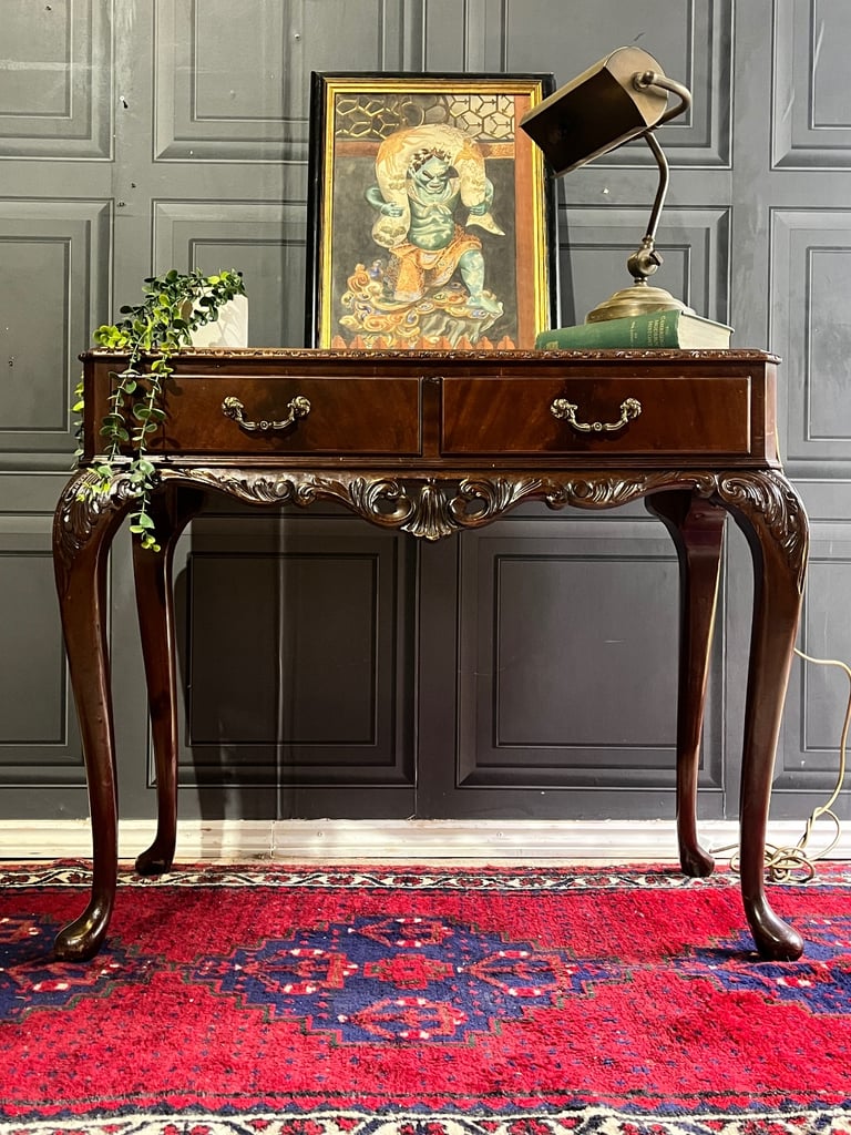 image for Antique STYLE  Mahogany Wood &  Leather Top  Console table / Writing Desk