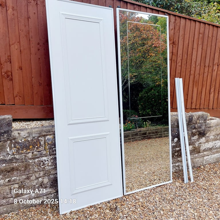 Home build wardrobe. Two 223x77 sliding doors. One relied decorated, one full mirror.