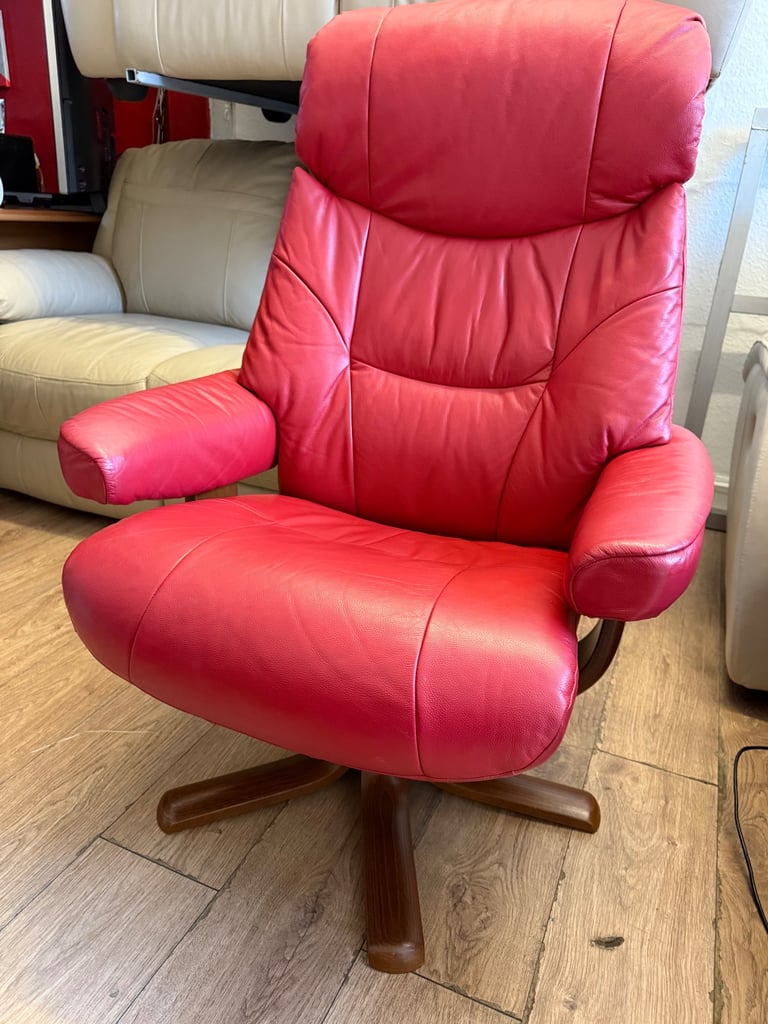 Red leather recliner chair 