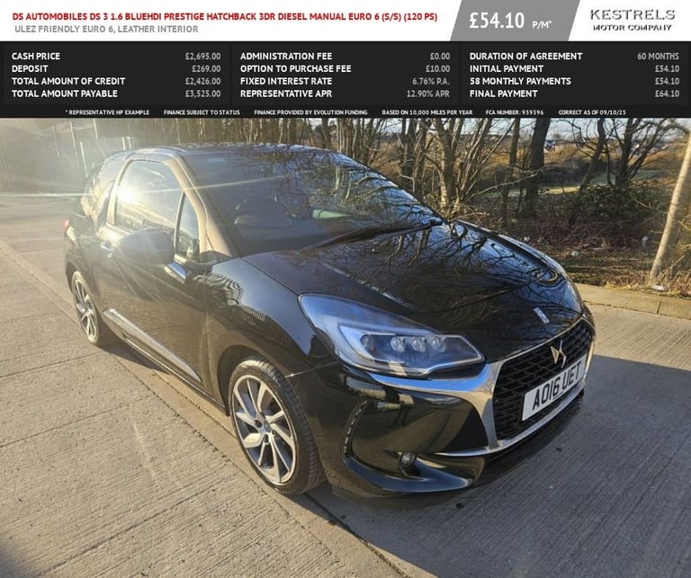 image for 2016 DS Automobiles DS 3 1.6 BlueHDi Prestige Hatchback 3dr Diesel Manual Euro 6 (s/s) (120 ps) H...