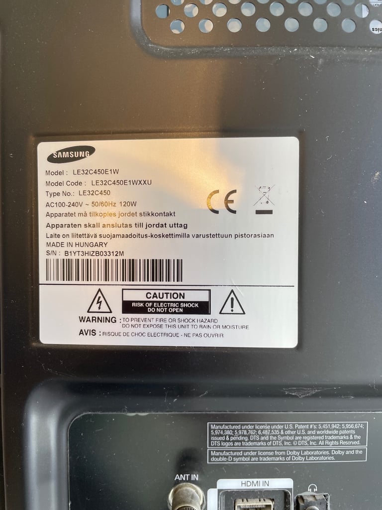 Samsung HD Flat Screen Television - 32” screen