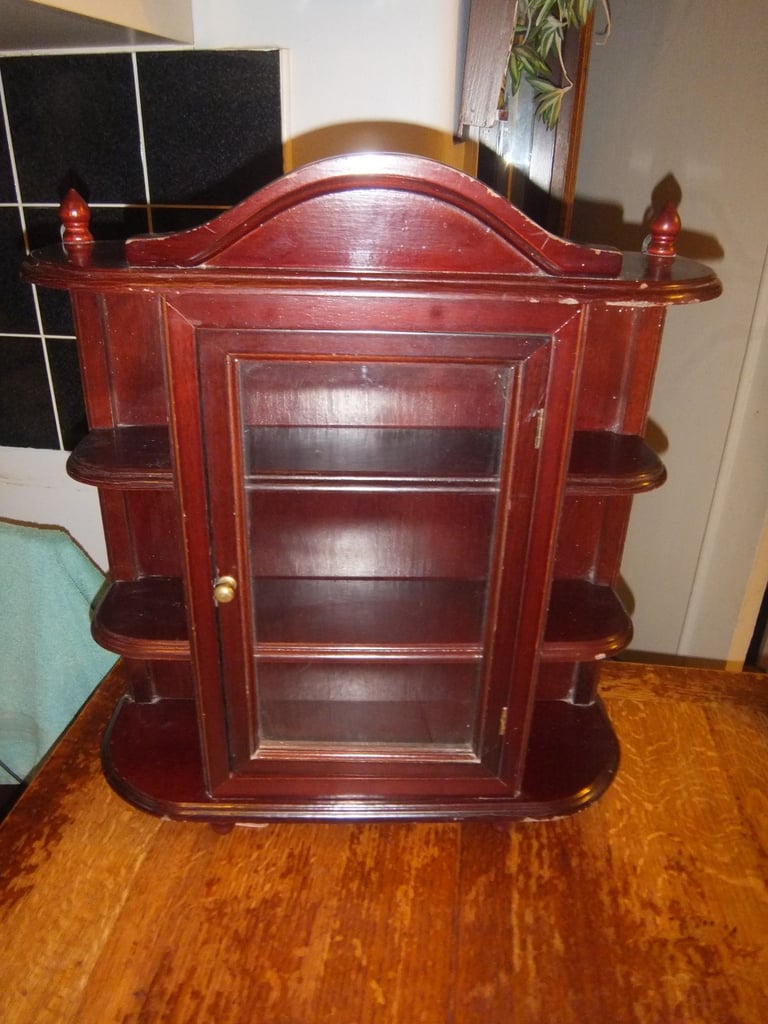 image for Vintage Wooden Display Cabinet Hanging or Tabletop with Glass Door 52x46cm