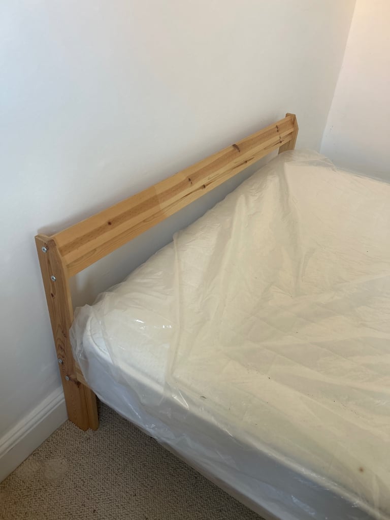 image for Double bed wooden frame with mattress if you like for free