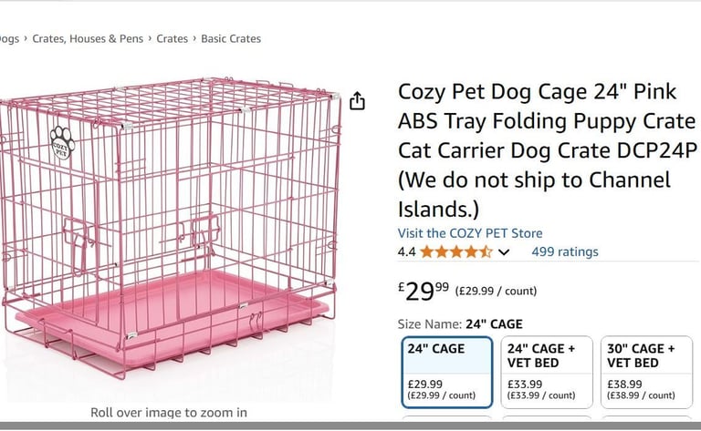 image for Cozy pet 24 inch dog/pet crate. Pink colour.