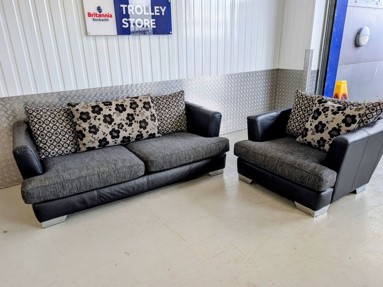 DFS Black/Grey 3 Seater Sofa & Armchair Set  (foam seat cushions) , Good Condition - Delivery Avail