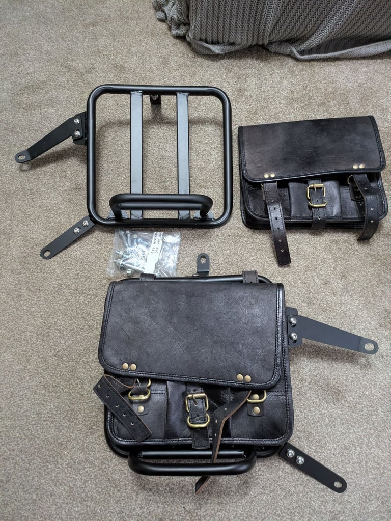 Royal Enfield luggage racks with leather panniers 