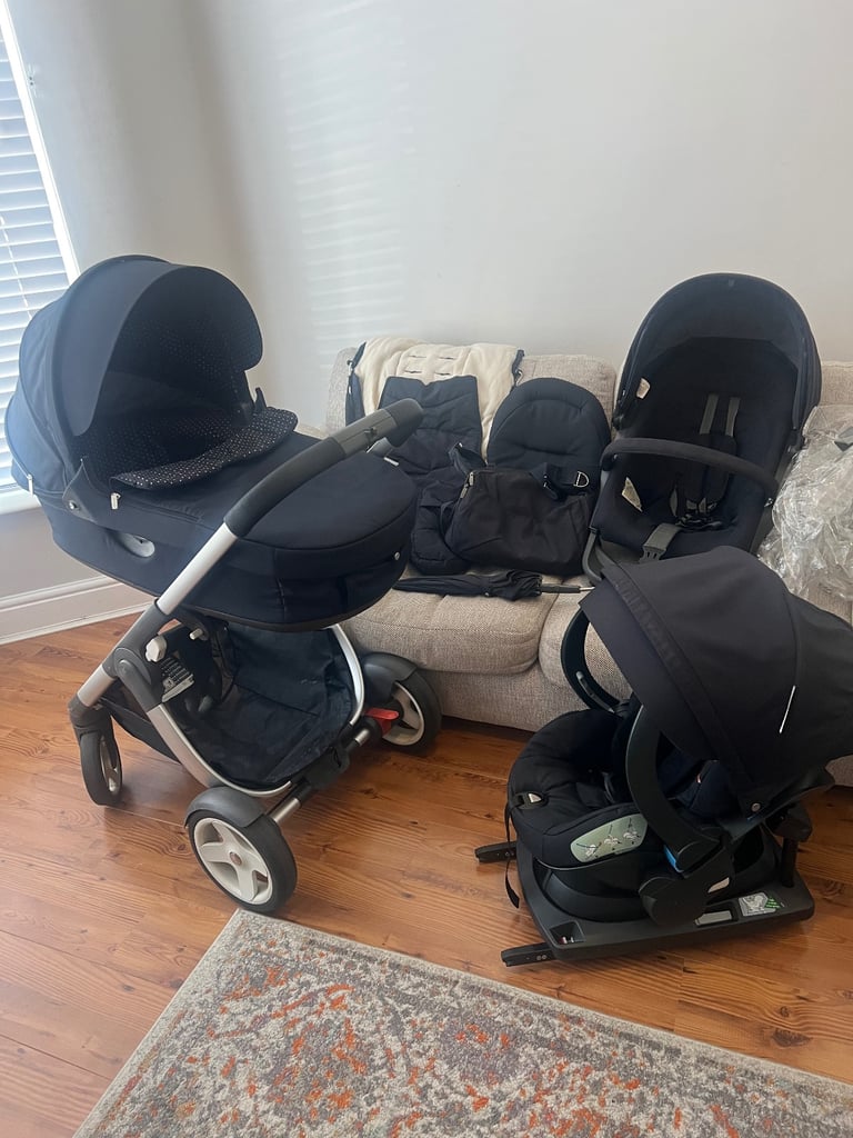 Stokke Crusi Pram & full travel system (car seat, footmuff, bag & more) Navy Blue - open to offers