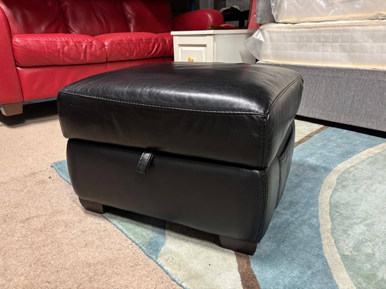 image for Black Leather Footstool with storage 