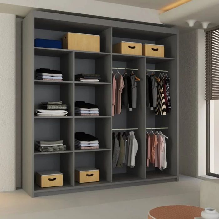 Brand New - Lisbon Mirror Sliding Door Wardrobe - Grey - SAME/NEXT DAY DELIVERY