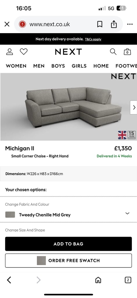 image for Next Grey corner sofa