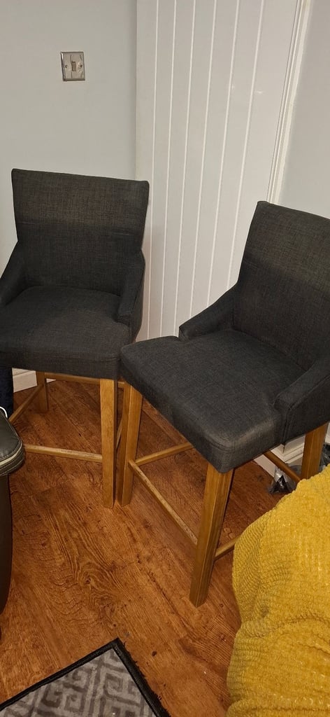 image for Pr of grey fabric chunky barstools 