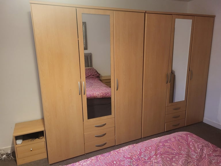 3 Door Wardrobes x 2 plus 1 Small Bedside Cabinet