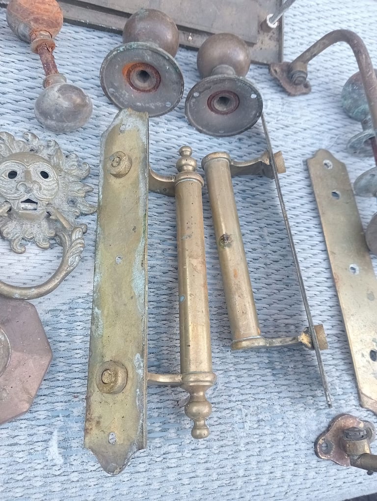 Vintage brass door furniture knocker letterbox handles