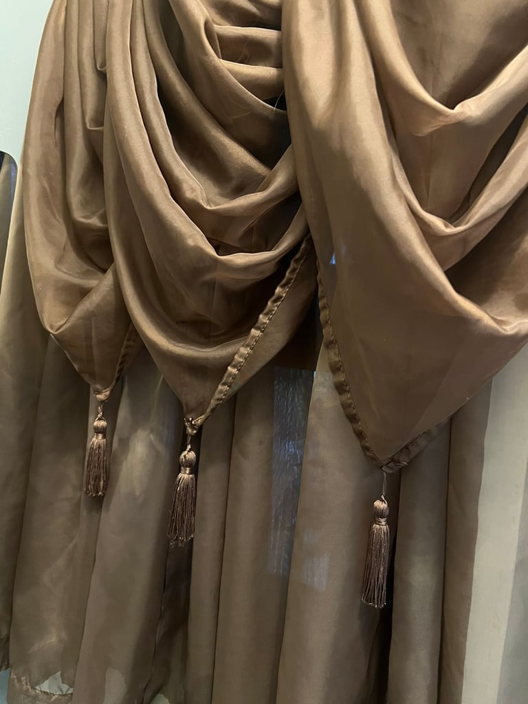 Brown Voile curtains & swags