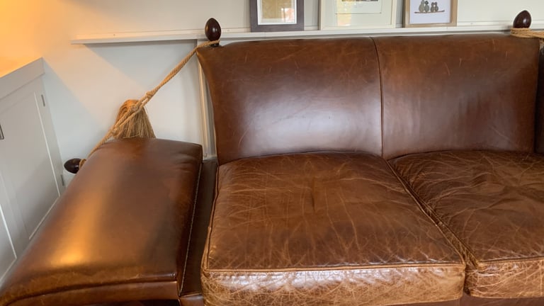 Laura Ashley 2 seater brown leather day bed sofa