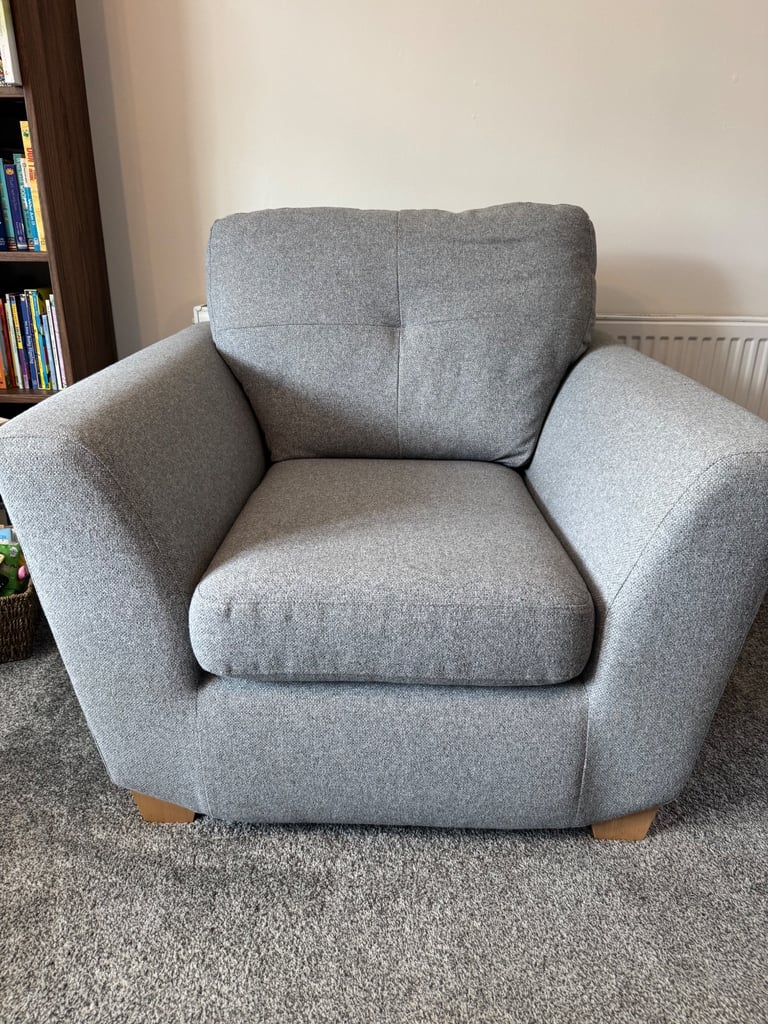 DFS Grey Sofa, Armchair and Footstool 