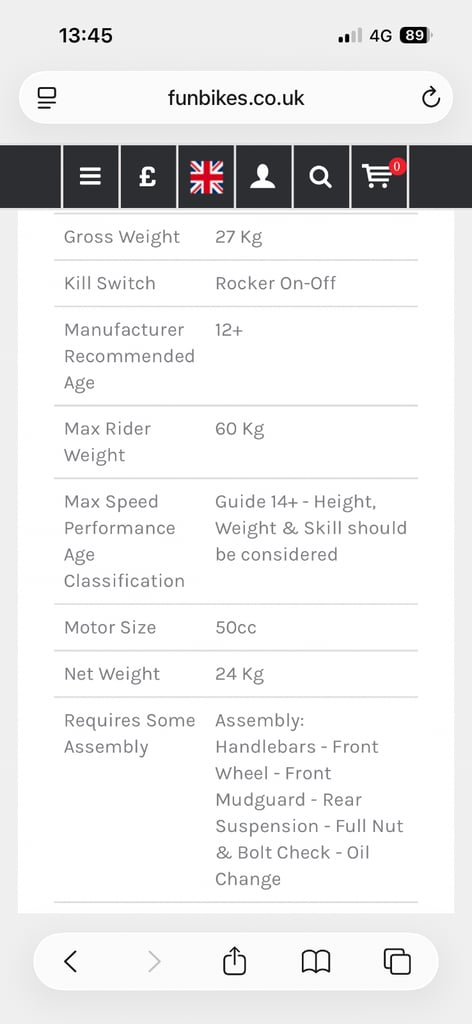 Fun bikes MXR50 kids dirt bike