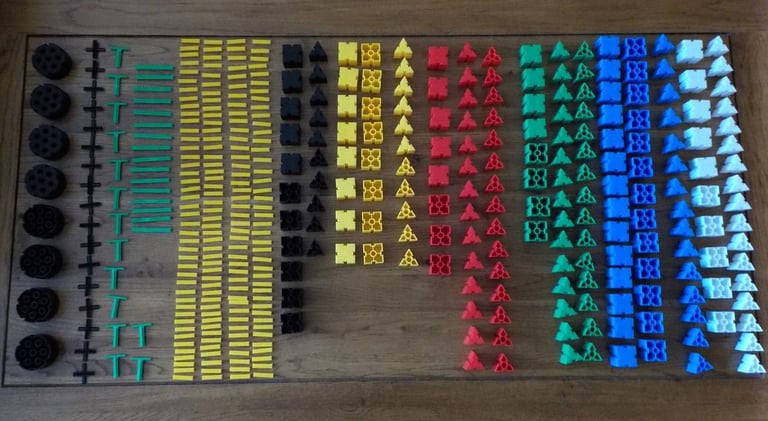 Vintage Mottik Construction Building Pegs, Wheels & Blocks. 417 Total Pieces (Bexley)
