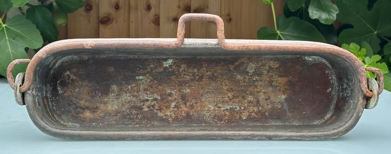ANTIQUE FRENCH COPPER FISH KETTLE, PAN, JARDINIERE, PLANTER, 58cm long 4kg - 1900s - WILL POST!
