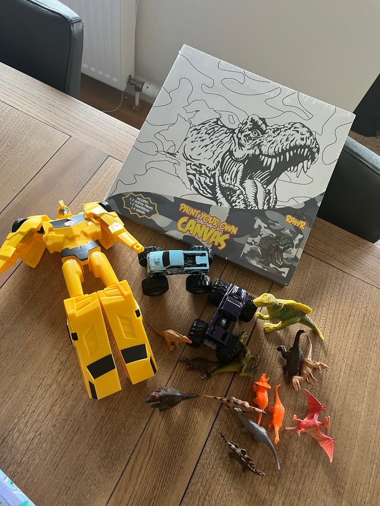 Pre School Toys - Transformer, Monster Trucks, Dinosaur Paint Set Canvas, Dinosaur Figures
