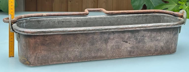 ANTIQUE FRENCH COPPER FISH KETTLE, PAN, JARDINIERE, PLANTER, 58cm long 4kg - 1900s - WILL POST!