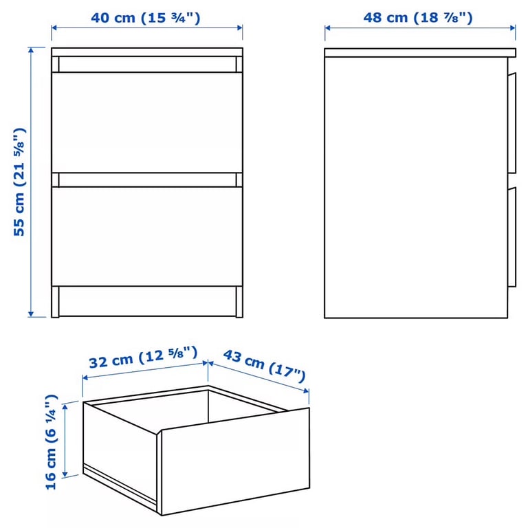 Pair Of White Two Drawer IKEA MALM Bedside Tables 