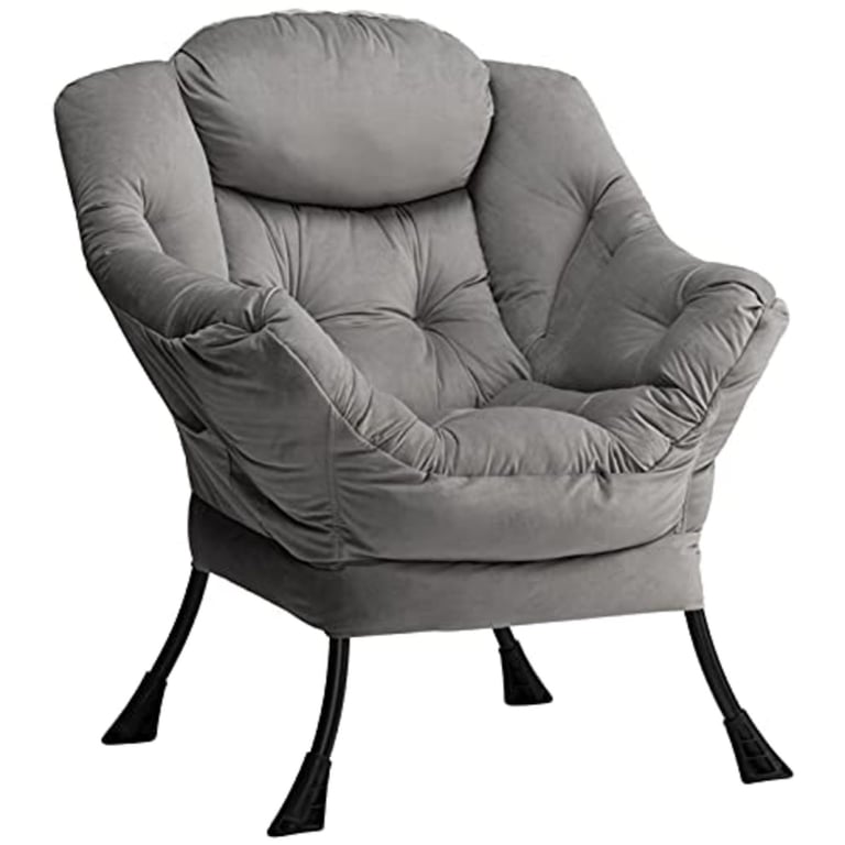 HollyHOME Armchair Velvet with Steel Frame, Dark Gray chair