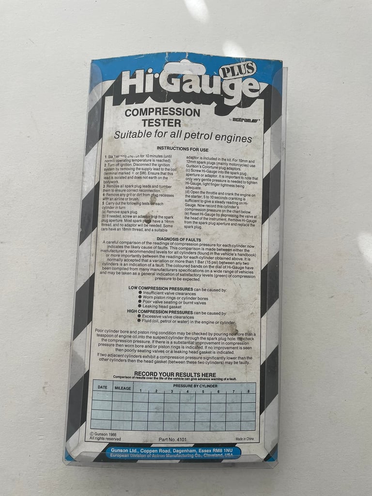 Gunson’s Hi Guage compression tester.
