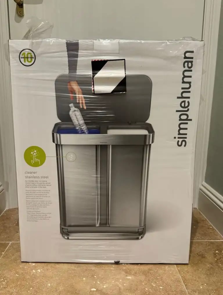 image for simplehuman Dual Compartment Fingerprint Proof Liner Pocket Recycling Bin, 58L