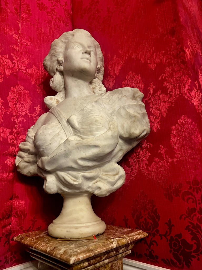 image for Antique carved Carrara marble bust . 19th century , Victorian , Marie Antoinette
