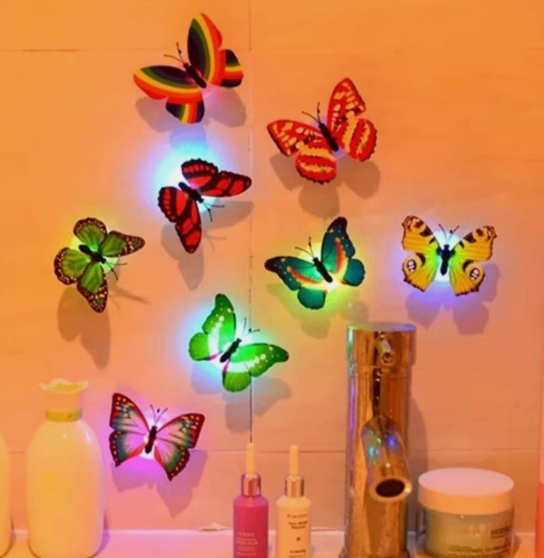 5 LED BUTTERFLY NIGHT LIGHTS CREATIVE COLOURFUL GLOWING WALL LIGHT STICKABLE PAD