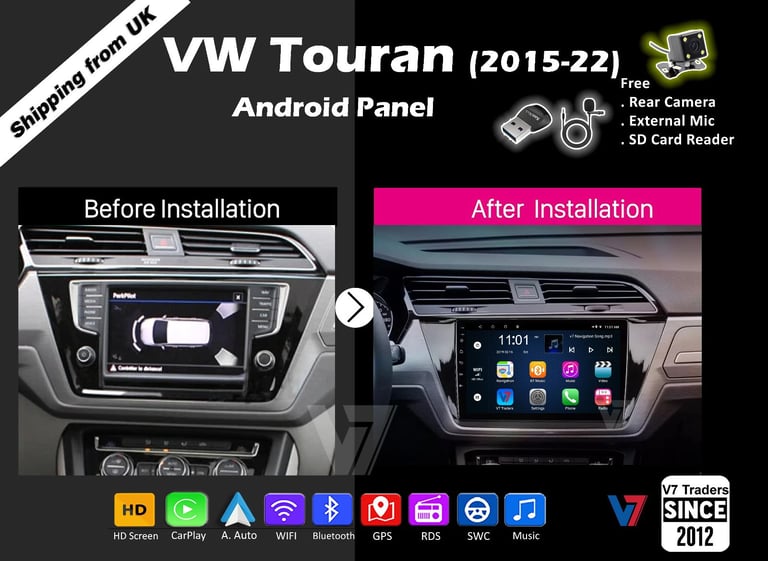 VW Touran 2015-22 CARPLAY Android Auto HD Screen Head Unit GPS Stereo LCD Panel V7