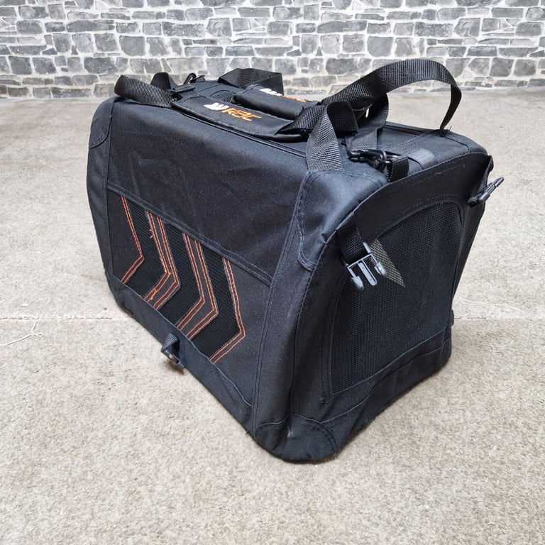 RAC Foldable Pet Carrier Crate – Black with Orange Trim