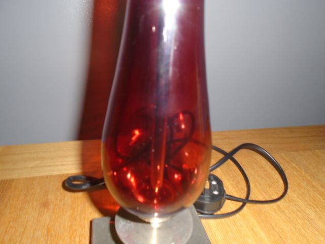 Vintage Ruby Coloured Glass & Metal Table Lamp