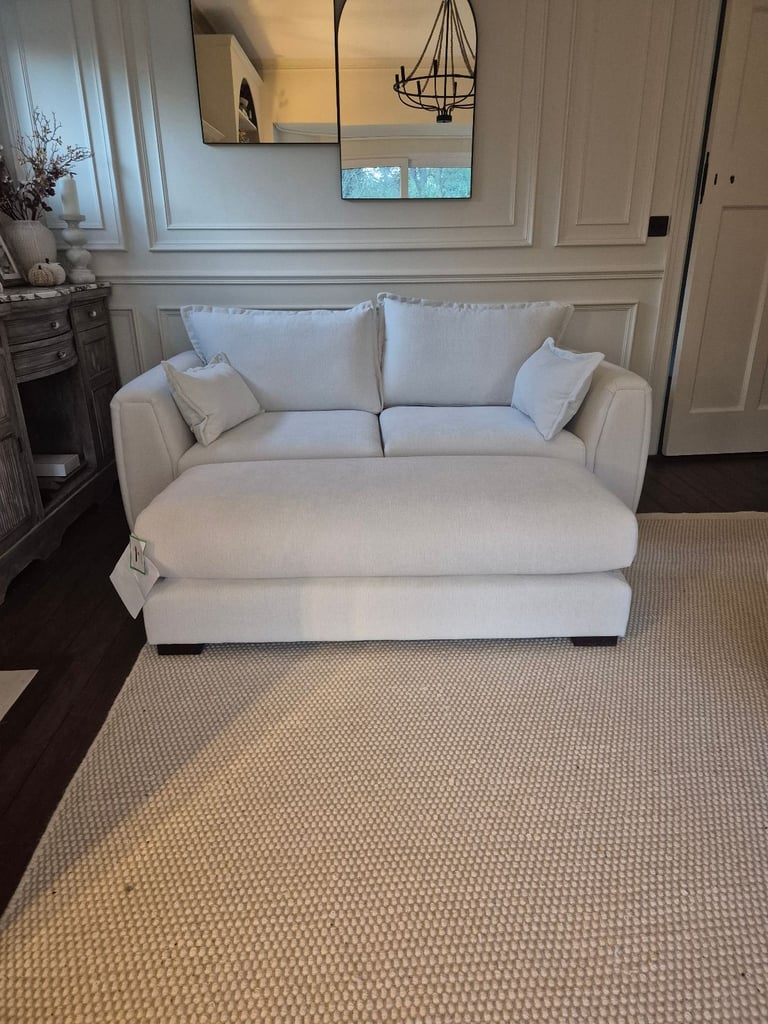 Brand New never used DFS Somerford Chenille Fabric sofa and footstool off white neutral
