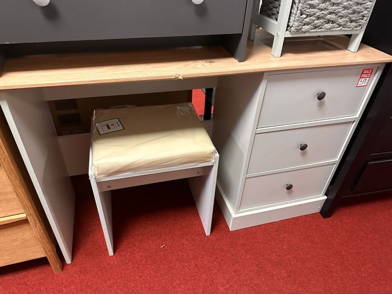 image for Kensington 3 Drw Dressing Table - Oak Eff & Ivory