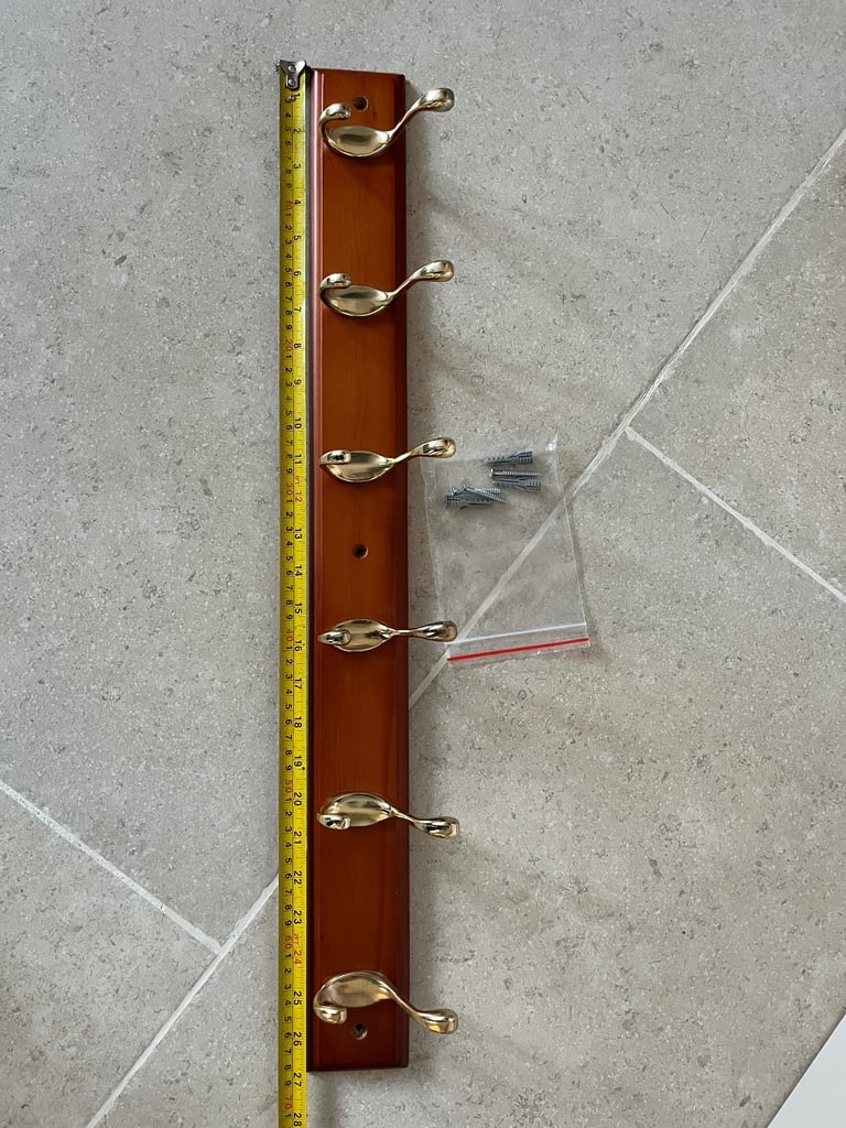 Hat and Coat Hook Rail Brass & Mahogany Effect 