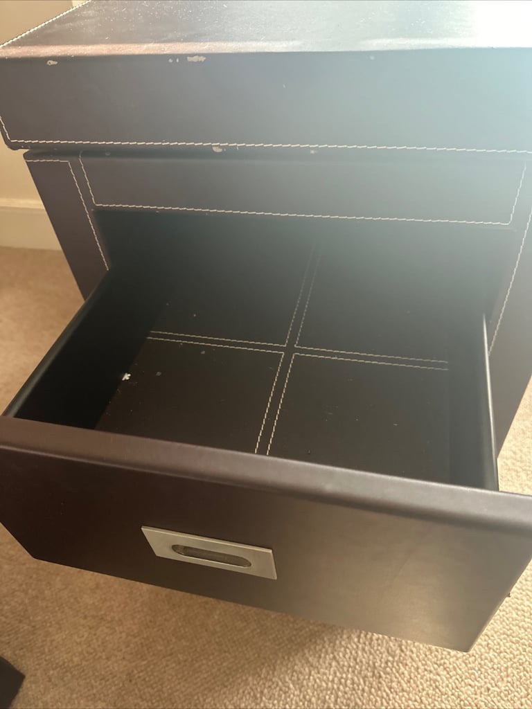 Large Faux Leather brown desk with 3 drawers
