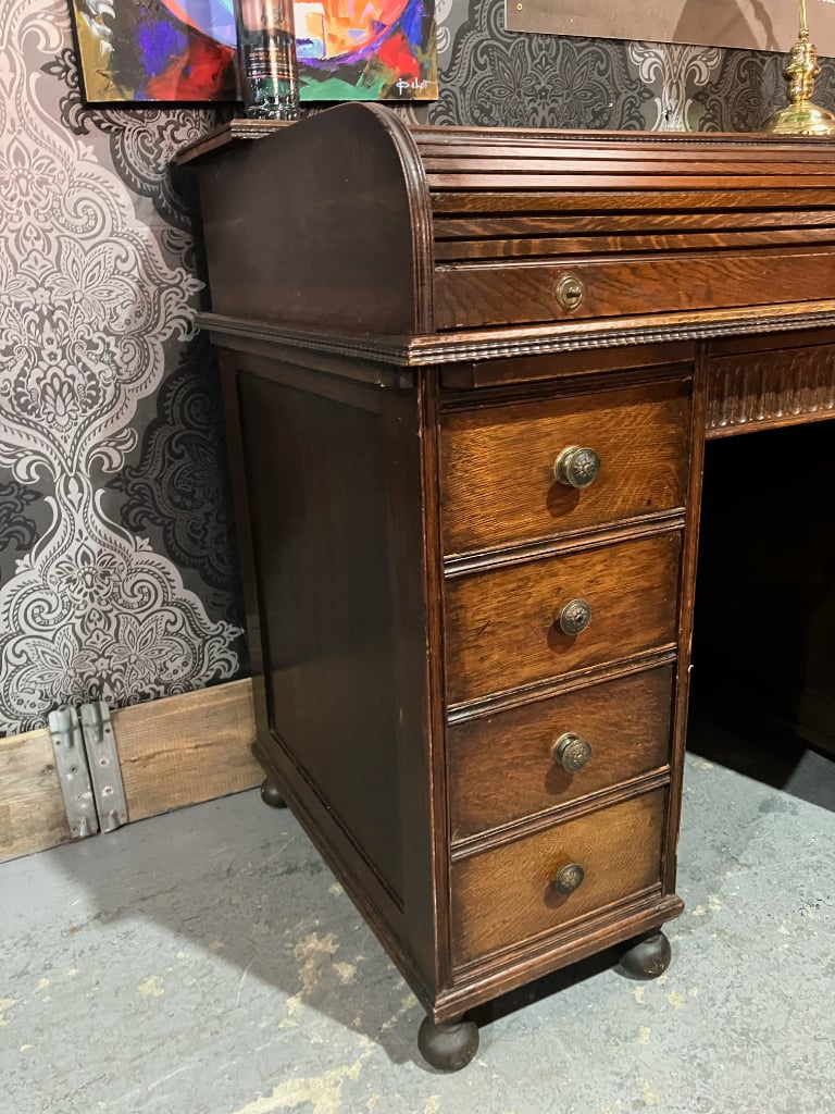 Stunning Vintage Dawson & Swapp Oak Roll Top Tambour Bureau Desk - Delivery