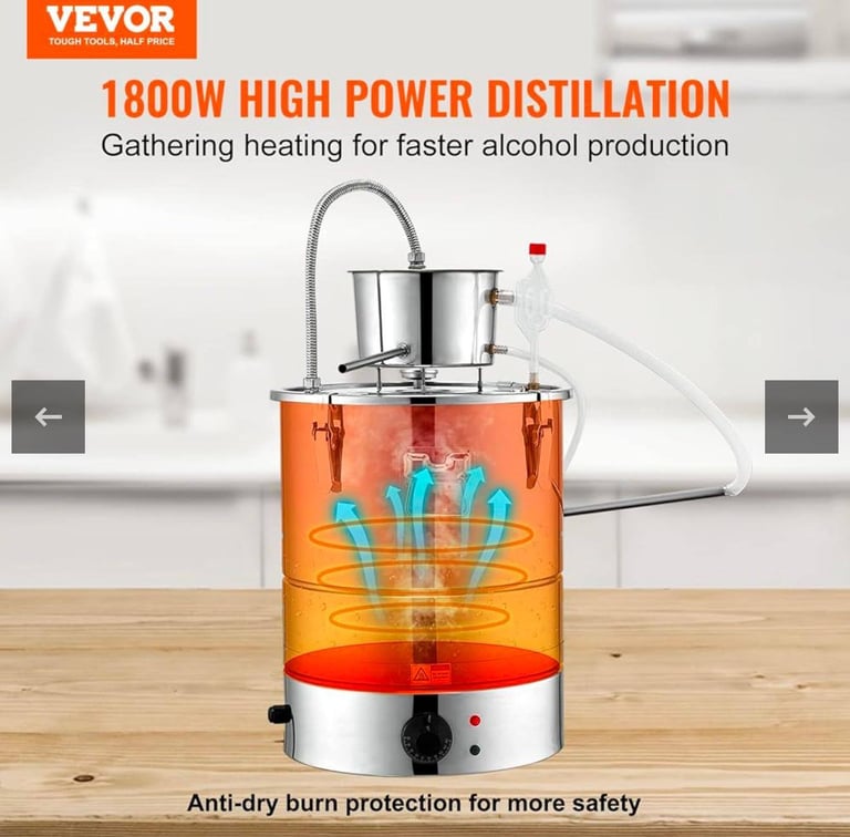 VEVOR Electric Alcohol Still 9Gal/13Gal, Distillery Kit W/Pump & Thermometer Multiple Uses. £70