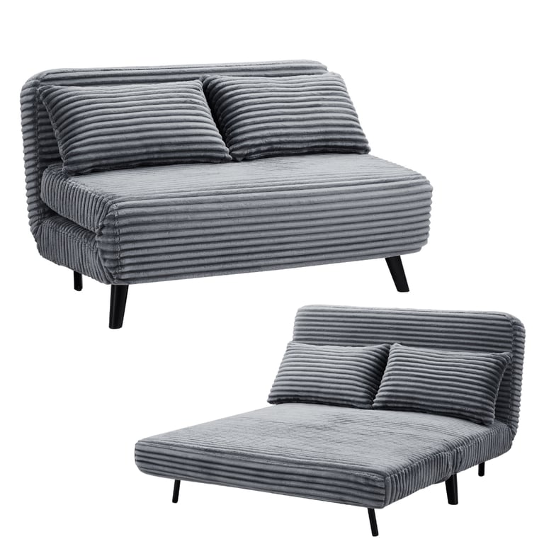 image for New 2 Seater Sofa Bed Recliner Bed Grey Teddy Jumbo Cord Velvet Showroom Clearance