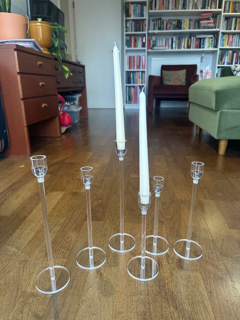 Set of 36 clear Perspex candle holders