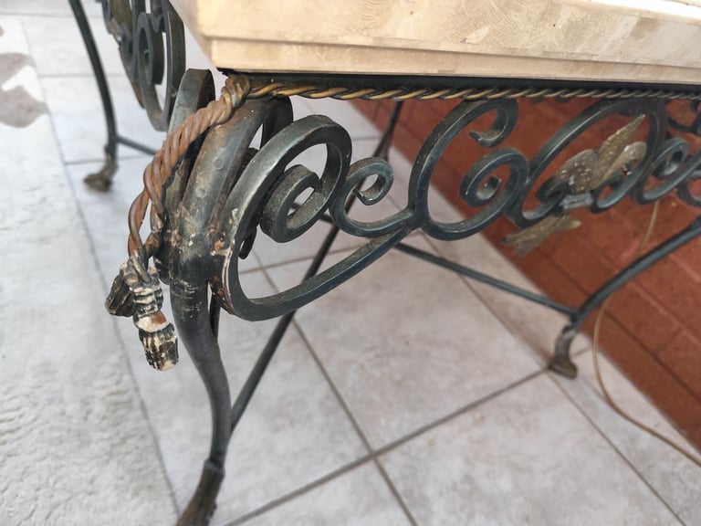 VINTAGE FRENCH MARBLE WROUGHT IRON SIDE TABLE C 1920S HEAVY SOLID