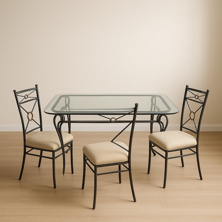 Dining table set x4 chairs. 3 piece rococo set vintage chairs 