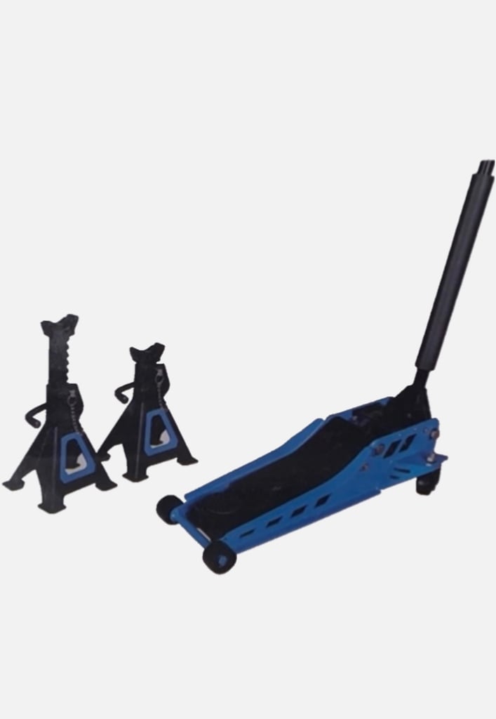 SGS 3 Tonne Low Profile Trolley Jack & 2 x 3 Tonne Axle Stands Set w/ Rubber Pad