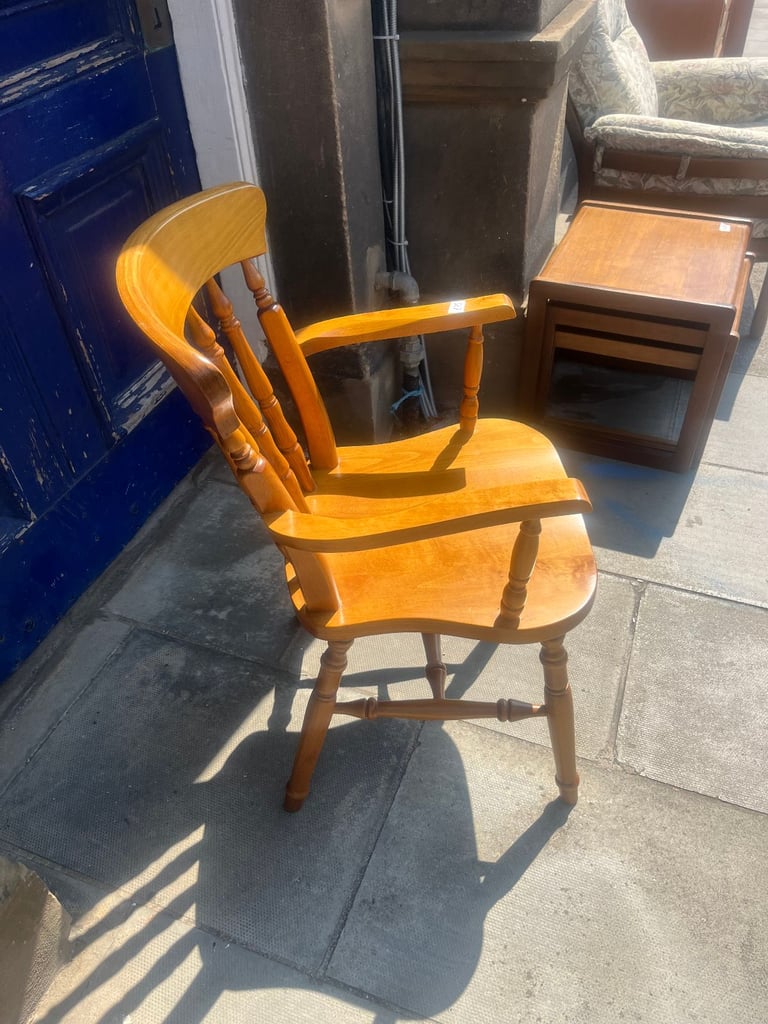 Solid Pine Chair with arms , comfy sturdy chair .